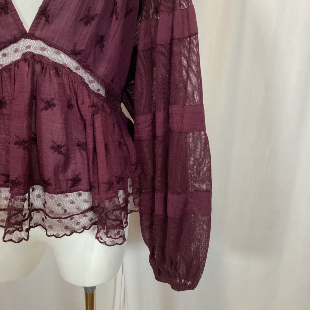 1600. Free People Boho-Chic Blouse Purple EUC Size L - Picture 4 of 6